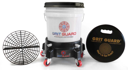 Grit Guard 5 Gallon Washing System, Including Grit Guard, 5 Gallon Bucket,  Bucket Dolly, and Gamma Seal Lid (Blue)